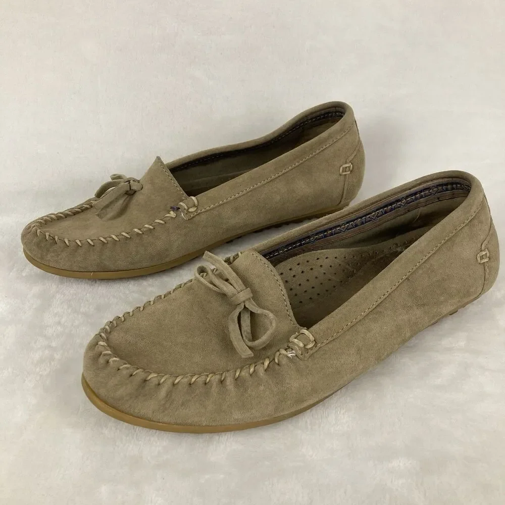 LL Bean Brown Suede Slip-On Moccasins Loafers Driving Shoes Womans 7.5 M Comfort